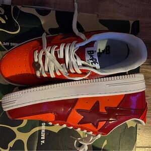 Bape Red Sneakers with Bold Design and Lightweight Fabric